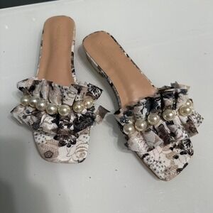 Robia Produced Pearl Ruffle Slide Sandals | EU 41 | Coquette Balletcore